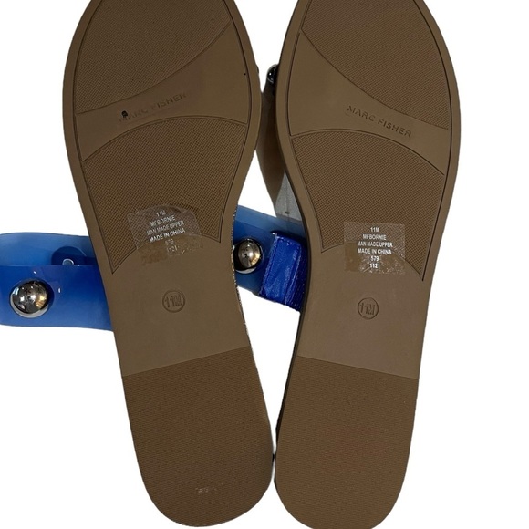 Marc Fisher Bornie Sandals Blue Lucite with Silver Studded Double Straps Sz 11 - Picture 7 of 8